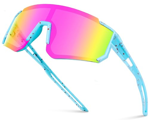 AGGKKY Polariserade barnsolglasögon, ungdom basebollsolglasögon för pojkar flickor, cykling solglasögon UV400 för barn i åldrarna 8-14, Blå ram/rosa lins, One Size