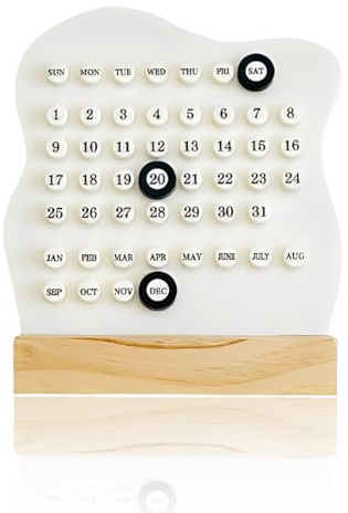 KEWUF Calendriers de Bureau 2025 2026, Calendrier Perpétuel, Desk Calendar, Calendrier de Table, Décoration de Bureau, Marqueurs de Date Circulaires, Calendrier Scolaire (Blanc Crème)