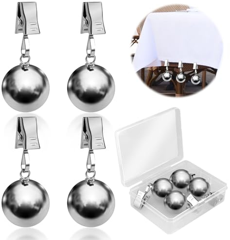 FIHODONE Contrapesos Cortinas 4 Piezas, Pesos para Cortinas – Pinzas de Metal con Bolas de INOX para Fijación en Mesa Exterior, Jardín – Pesos Extra Pesados De 65g por Pinza, Resistente Al Viento