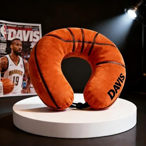 HHLYN14 Personalized U-Shaped Pillow, Custom Basketball U Shape Neck Pillow, Custom Name Travel Cushion, Sports Themed Car Airplane Support, Boys Bedroom Decor Gift Idea