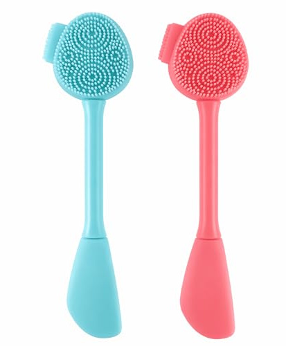 Solvio 2Pcs Silicone Facial Cleansing Brush and Face Mask Applicator | All-in-One Face Scrubber for Exfoliation, Pore Cleansing, and Blackhead Removal, Soft Manual Face Brush for All Skin Types