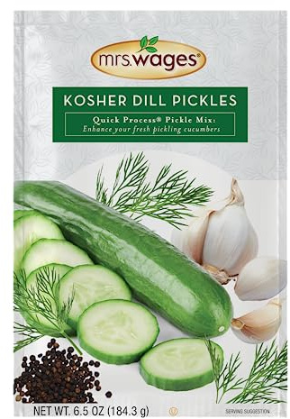 Mrs. Wages Kosher Dill Pickles Quick Process Mix, Quick and Easy, Simple-To-Use, Traditional Pickle Flavoring, Enhance Your Pickling Cucumbers, 6.5 oz Packet (Value Pack of 6)