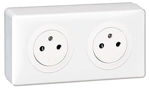 LEGRAND - Prise Electrique Double avec Plaque + Cadre Saillie Céliane Surface - Prise pour Pose en Applique avec Socle Rétractable - Fabriqué En France - Blanc