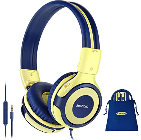 SIMOLIO Casque Filaire pour Enfants avec Limitation du Volume à 3 Niveaux, Casque Enfant Supra-auriculaire avec Port de Partage et Microphone Intégré pour Garçons et Filles