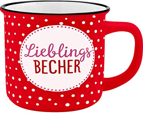 GRUSS & CO Becher Motiv Lieblingsbecher | New Bone China Porzellan, Emaille-Optik, 35 cl | Tasse mit Spruch | 45779, 1 Stück (1er Pack)
