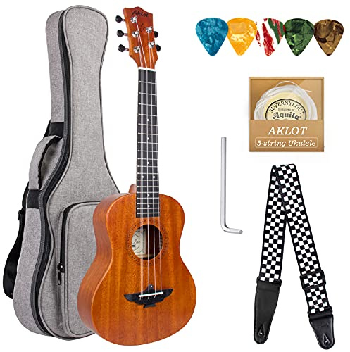 AKLOT Ukulele Solid Mahogany for Professional Beginners Acoustic 26 Inch-5 Strings