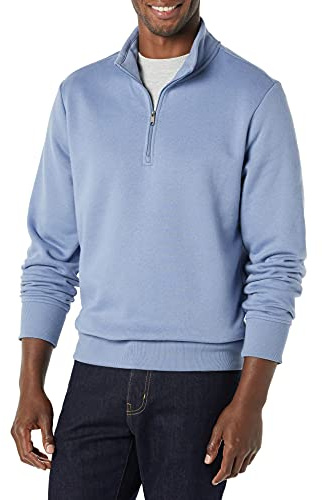 Amazon Essentials Sudadera de Manga Larga con Forro Polar y Cierre de un Cuarto Hombre, Azul Pizarra, XL