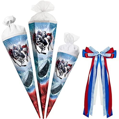 alles-meine.de GmbH Schultüte - Eishockey/Eissport 35-85 cm Größe wählbar mit/ohne Holzspitze - Zuckertüte - inkl. Bänder Schleife - Zuckertüte - Tüllabschluß/Filza..