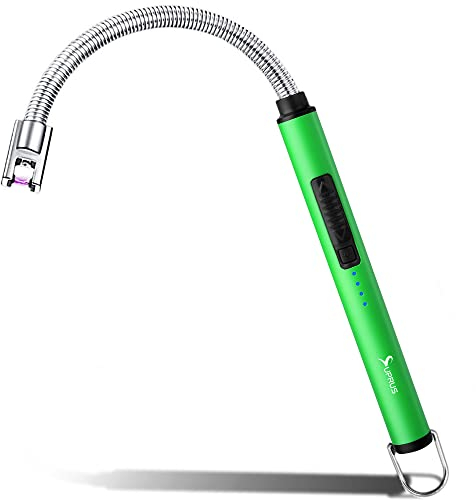 SUPRUS Accendicandele elettrico ad arco triplo accendino di sicurezza, alloggiamento in acciaio inox e gancio di sospensione con collo flessibile a 360° (verde)