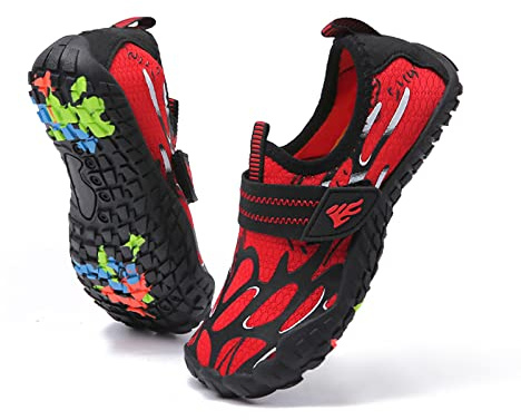 Boys Girls Kids Water Shoes Trainers Wide Toe Barefoot Shoes Toddler Non-SlipTrail Running Shoes Quick Drying Aqua Shoes for Beach Swimming Surfing Outdoor Sports BlackRed 2Uk Convert EU34