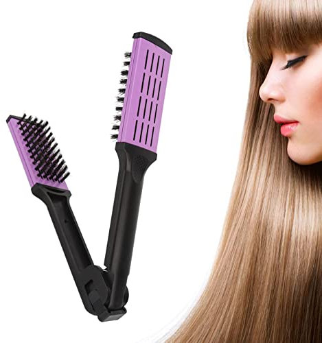 Pince Brosse Plate Brosses à Cheveux, Peigne à Double Brosse Poils Souples Lisseur Brosse Attelle de Cheveux en Forme de V avec Poignée Ergonomique pour la Coiffure - Empêche