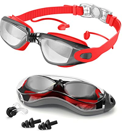 Victoper Swimming Goggles Adult Men, Anti Fog Swim Goggles Adults UV Protection Swimming Goggles Adults No Leaking Swim Glasses for Men and Women Red