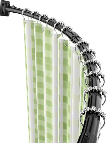 Bastone Tenda Doccia Angolare Curva Antiruggine Installazione Del Foro 140–200cm Espandibile In Acciaio Inox Regolabile, Con 24 Anelli Per Tenda Da Bagno,Per Bagno,Vasca,Guardaroba,Spogliatoio - Nero