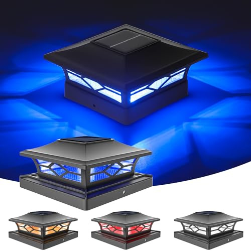 VOLISUN Solar Post Cap Light Outdoor Waterproof: RGB Color Changing - Solar Fence Cap Flashing Lights 4Pack Black for 4x4 5x5 6x6 Wooden Vinyl Post