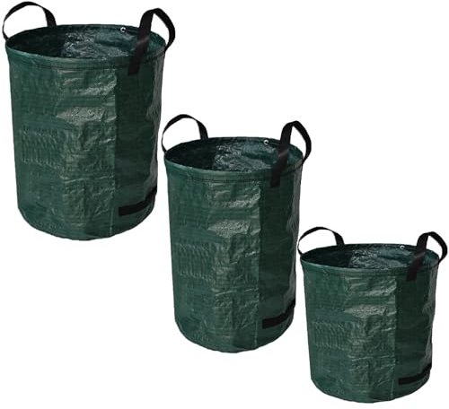 Gartensack, Gartenabfallsack, Gartenabfallsäcke mit Griffen, 3 Stück Abwaschbar Garten Rasensack, Gartentasche Laubsack, für Gras Laub Hecke Gartenabfall, Abfall (60L+120L+272L)