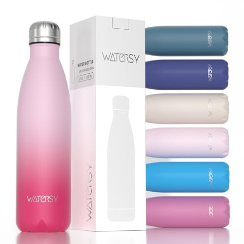 WATERSY Trinkflasche Edelstahl 500 ml, Thermosflasche Kinder，BPA-Frei Thermo Trinkflasche Kalt&Warm Auslaufsicher Metall，Wasserflasche Doppelwandig Sport Gym für Sprudel, Zwei Rosa