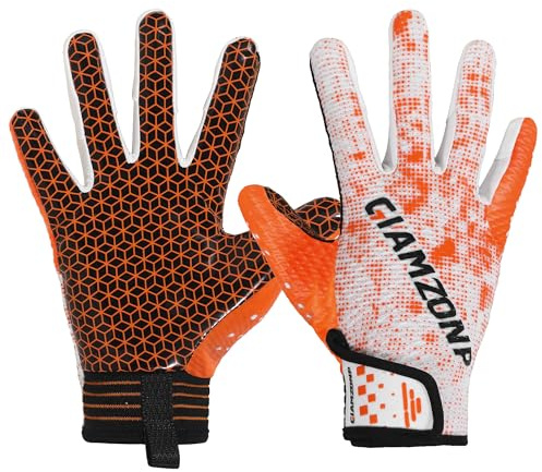 AIGEVTURE Youth Football Gloves Wide Receiver Best Gifts Kids Flag Football Receiving Gloves Boys Girls Kids Best Gift Orange Large