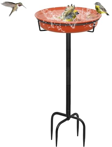 Giyiprpi Vogeltränke Garten Stehend, 35.5in Vogelbad für Wildvögel, Wassertränke Groß Frostsicher Winterfest Mit Wasserstelle Futter Schale (C)