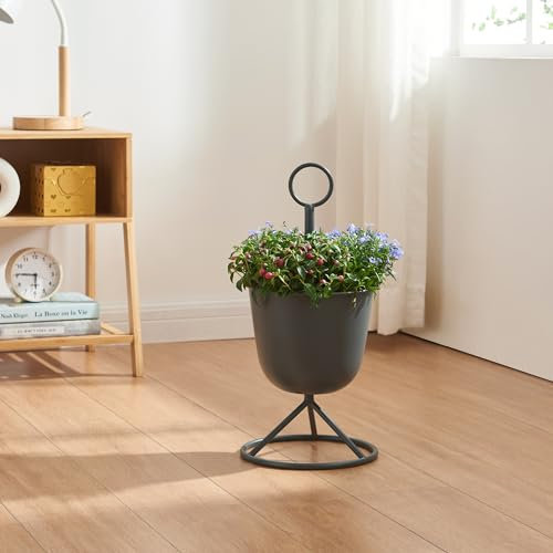 [en.casa] Stand Portapiante con 1 Vaso Piedistallo per Piante Supporto Espositore Piante Fiori Portapiante in Metallo - Nero