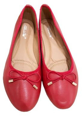 Ladies Flat Ballet Ballerina Pumps Plain Womans Work School Dolly Shoes SZ 3-8 (Red, UK Footwear Size System, Adult, Women, Numeric, Medium, 5)