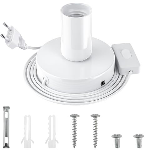 RYAN Portalampada e27 Base per Lampada da Tavolo con Cavo da 1,8 m Porta Lampade per Camera da letto Camino Muro Halloween Natale Bianco (Nessuna lampadine inclusa)