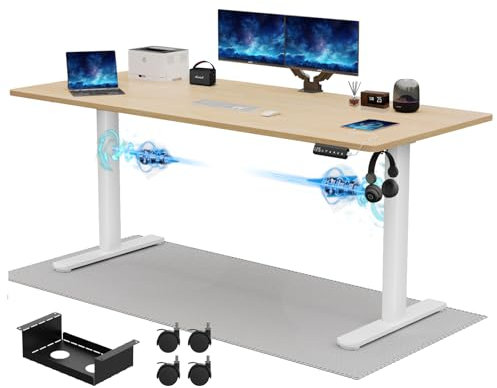 JUMMICO Höhenverstellbarer Schreibtisch 160x80 cm, Elektrisch mit Dualmotor, 100 kg Tragkraft & Kabelmanagement, 3 Höhenspeicher & USB-C, Stehschreibtisch für Homeoffice (Beige)