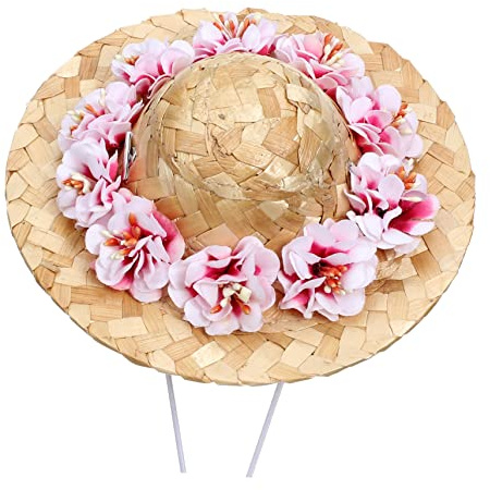 TOYANDONA Dog Straw Hat Pet Straw Hat with Flower Decoration Adjustable Drawstring Woven Sun for Small Dogs Summer Party Costume Accessory Photo Prop 5.51 X 5.51 X 2.36 in