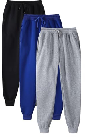 Pack de 3 pantalones de chándal unisex, pantalones deportivos otoño/invierno de cintura alta con goma elástica, pantalones de fitness de un solo color, elásticos, ligeros, cómodos, sudaderas con