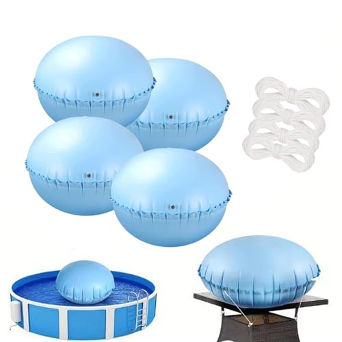 Cuscino Piscina Invernale 44 Piedi,Cuscini Invernali Per Piscina,Cuscino d'Aria Per Piscina,Con Corde Da 3 m,120 x 120 Cm Per La Copertura Invernale Della Piscina (4PC Azzurro)
