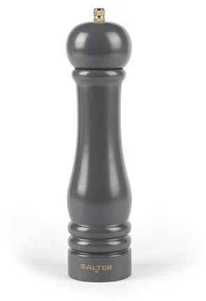 Salter Olea 23cm Charcoal Mill – Single Refillable Salt or Pepper Grinder, 100% FSC® Rubberwood Design with Twist to Grind, Adjustable Ceramic Mechanism, Fine to Coarse Grind, Extra Cap Included