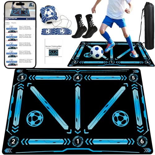 Professional Football Training Mat with Video for Home Skills & Drills - Non-Slip Silent Soccer Footwork Mat for Indoor Dribbling & Ball Control,Increase Agility,Speed & Strength