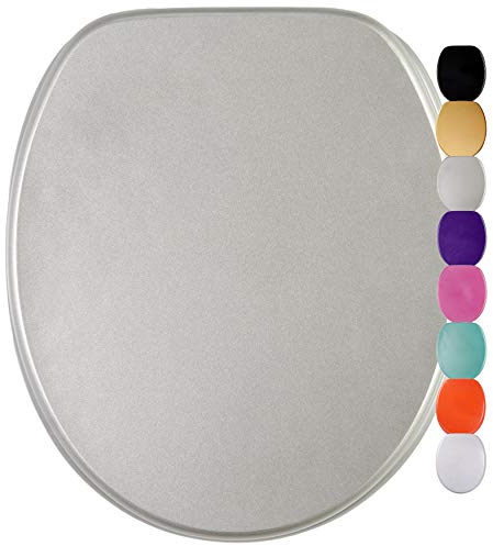 Sanilo Glitzer WC Sitz ohne Absenkautomatik, viele schöne Toilettendeckel zur Auswahl, hochwertige und stabile Qualität aus Holz (Glitzer Silber)