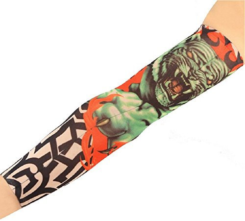 Modello W14 - Manicotto Tattoo - Indossabile - Manica - Tatuaggio Finto - Immagine - Tigre Con Artigli E Fiamme - Tatoo - Mezza Manica - Tribale