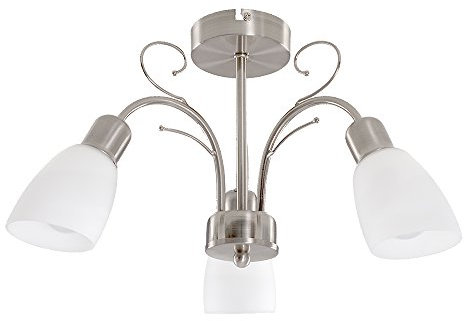 MiniSun | Modern 3 Way Silver Brushed Chrome Ceiling Light Fitting with White Frosted Glass Shades | Pendant Lights, Home Décor & Improvement Essential | Includes 4W LED Bulbs [3000K Warm White]