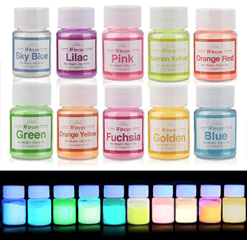 Fluoreszierender Leuchtpuvler, Epoxidharz Leuchtpulver Mica Pulver, Farbe Pigment Farbpigmente für Epoxy Resin, Neon Farbpulver, 200g (10er×20g)