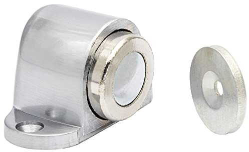 WAGNER Türfeststeller SNAP SHUT DESIGN - 52 x 33 x 30 mm, Zinkdruckguss mit Magnetanschlag und Anschlagplatte aus Stahl, silber, für schwere Türen, zum Schrauben inklusive Montagematerial - 15505611