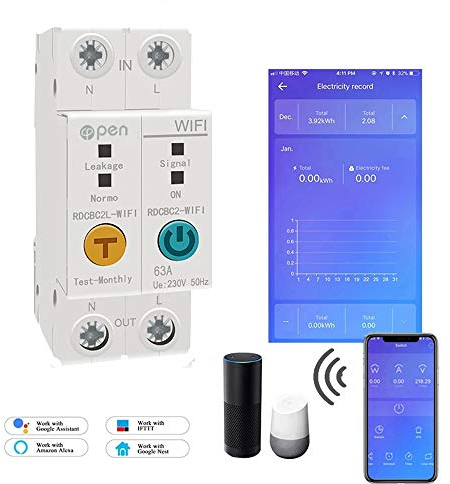 Ewelink APP 2P 63A Rail Din WiFi Compteur d'énergie Intelligent consommation d'énergie kWh Interrupteur de disjoncteur