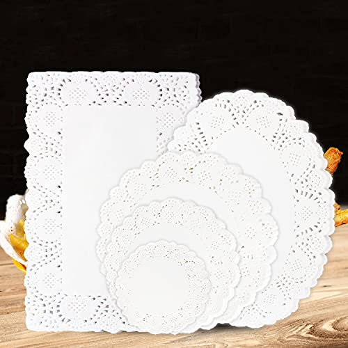 250 pezzi centrini di carta in pizzo di dimensioni assortite per uso alimentare, moderne tovagliette decorative per aggiungere eleganza a artigianato, caffè, torte, deserti, tavoli, matrimoni,