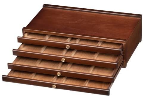 MEEDEN Scatola portaoggetti in legno con 4 cassetti, in legno massello di faggio, grande scatola portaoggetti per artisti, multifunzione, con cassetti e scomparti per pastelli, penne, pennelli (noce)