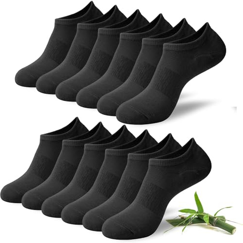 Niofind Bamboo Trainer Socks for Womens & Mens, 6 Pairs, Non Slip No Show | 72% bamboo low cut liner socks with silicone heel grips; breathable invisible footies for trainers, loafers, and boat shoes.