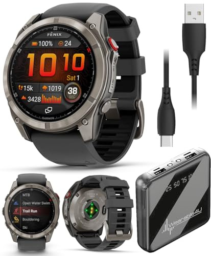 Wearable4U Garmin Fenix 8 Pro - 51mm AMOLED Premium Connected Multisport GPS Smartwatch, inReach Technology, Sapphire, Titanium with Graphite/Black Silicone Band w PowerBank Bundle