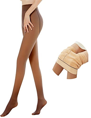 NIBESSER Collant Termici Donna Invernali Elasticizzati Calze Imbottite Donna in Pile Caldi Comodi Collant Felpati Donna Leggings con Effetto Trasparente a Vita Alta, L/XL, 220g Pile Sottile per 5-20℃