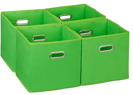 Relaxdays Aufbewahrungsbox 4er Set, Faltbare Regalboxen, HxBxT: 30x30x30 cm, mit Griffen, Faltboxen für Regale, grün