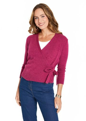 Afibel - Gilet Cache-coeur Court Tricot Mousseux Femme Rose Acrylique - Taille : 34/36