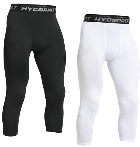 HYCOPROT Herr 3/4 kompressionsleggings atletiska tajta spetsar kompressionsbyxor coola torra baslager byxor för löpning träning sport yoga basket, Svart+vitt, M