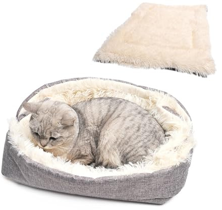 Hniuyun Cat Bed for Indoor Cats, Foldable Convertible Cat Bed Mat, Soft Plush Autumn Winter Thermal Pet Bed for Kittens Puppies Rabbits, Machine Washable
