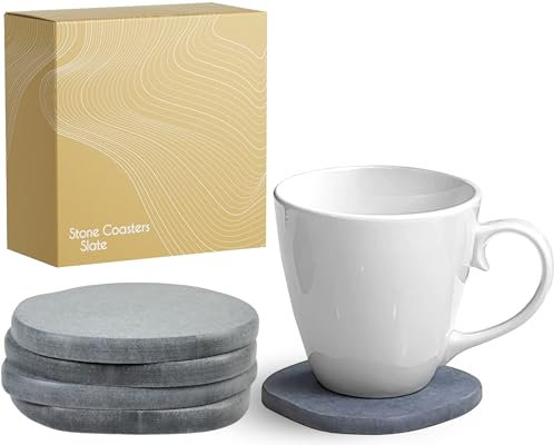 Stone Coasters Slate Set of 4 from Diatomaceous Earth, Fast Absorbing Stone Coasters for Drinks, Water Absorbent Diatomite Tiki Bar Decor, Coffee Bar Accessories for Coffee Table, Small Plant Coaster