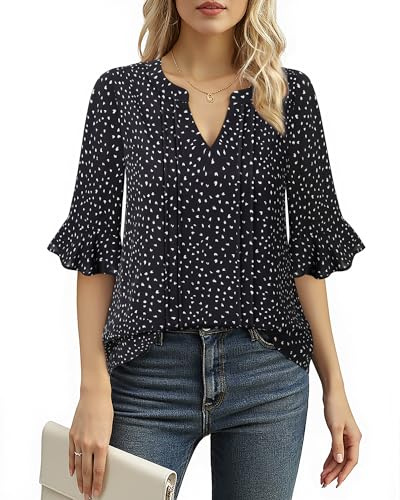 Bodhi talk Blusa elegante de gasa para mujer, diseño floral, para el verano, para el trabajo, para negocios, informal, oficina, fiesta, túnica