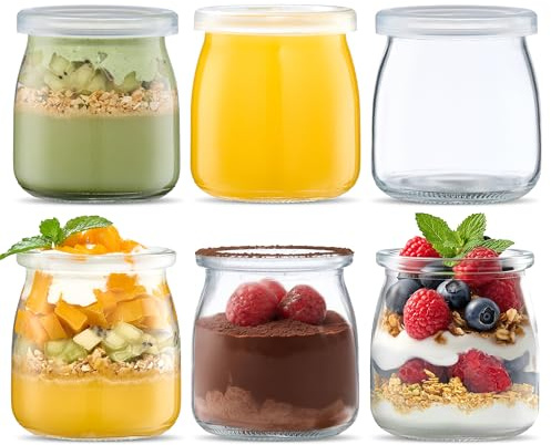 Danmu Art 200ml Yogurt Pudding Glass Jars with Plastic Lids Mini Cup Small Glass Bottles (12)