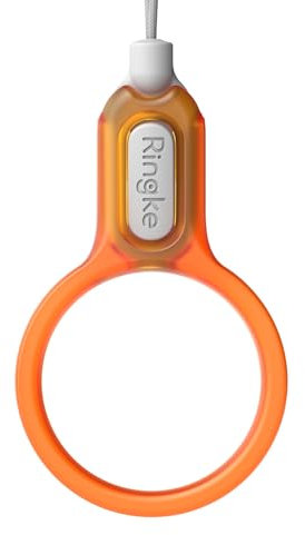 Ringke Buckle Finger Ring Strap, Correa para la Muñeca para Teléfono Móvil, Durable y Ligero Universal Cordón con Forma de Anillo - Neon Orange